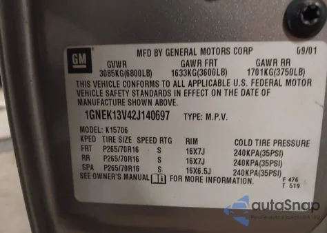 2002 Chevrolet Tahoe Ls z USA, uszkodzony, nr VIN 1GNEK13V42J140697